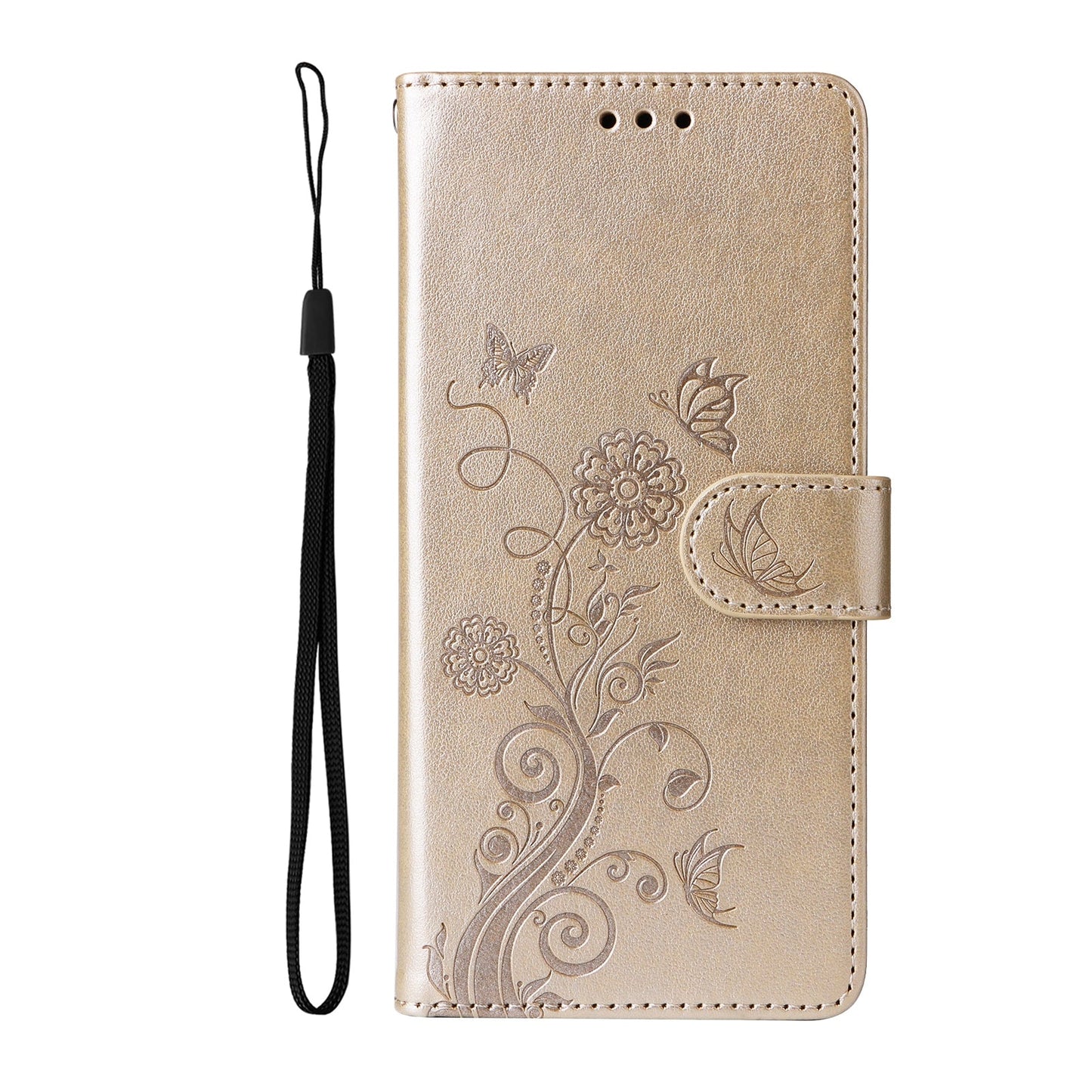 For Redmi 14C Embossed Butterfly Flowers Leather Phone Case(Gold)