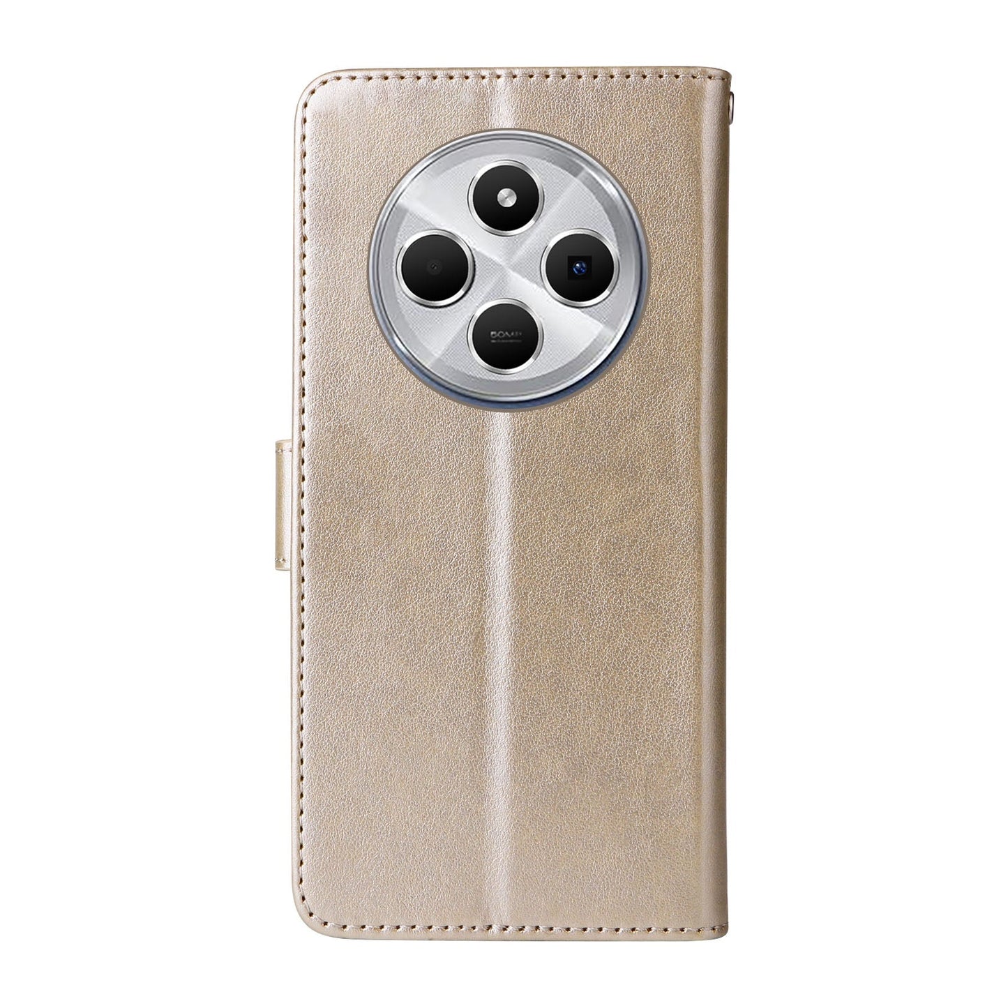 For Redmi 14C Embossed Butterfly Flowers Leather Phone Case(Gold)