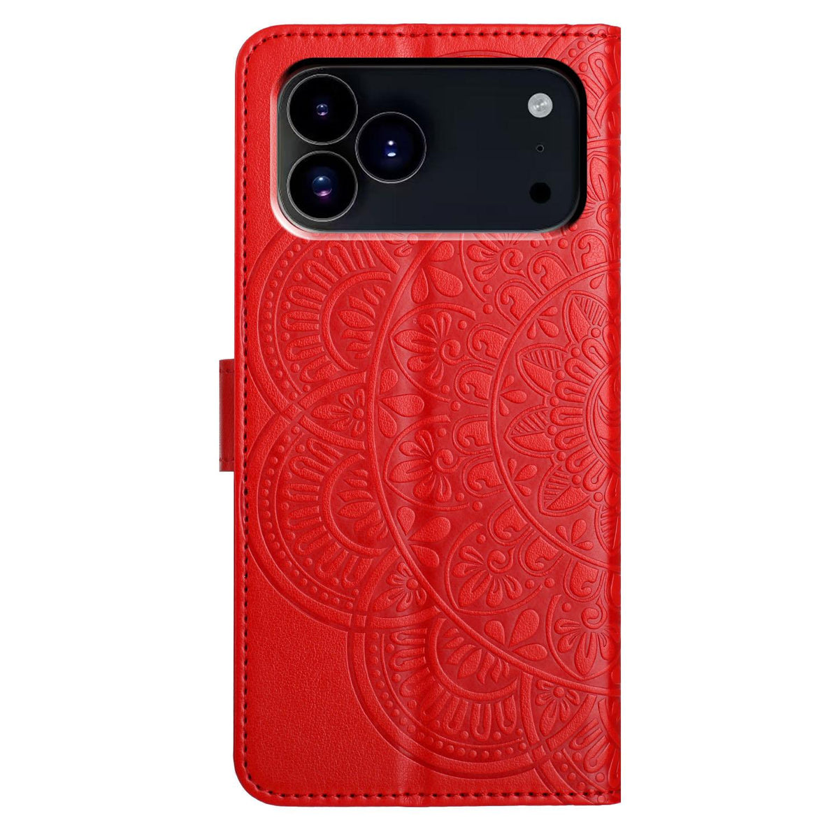 Compatible with iPhone 18 Pro Max Flower Embossed Leather Phone Case - Red