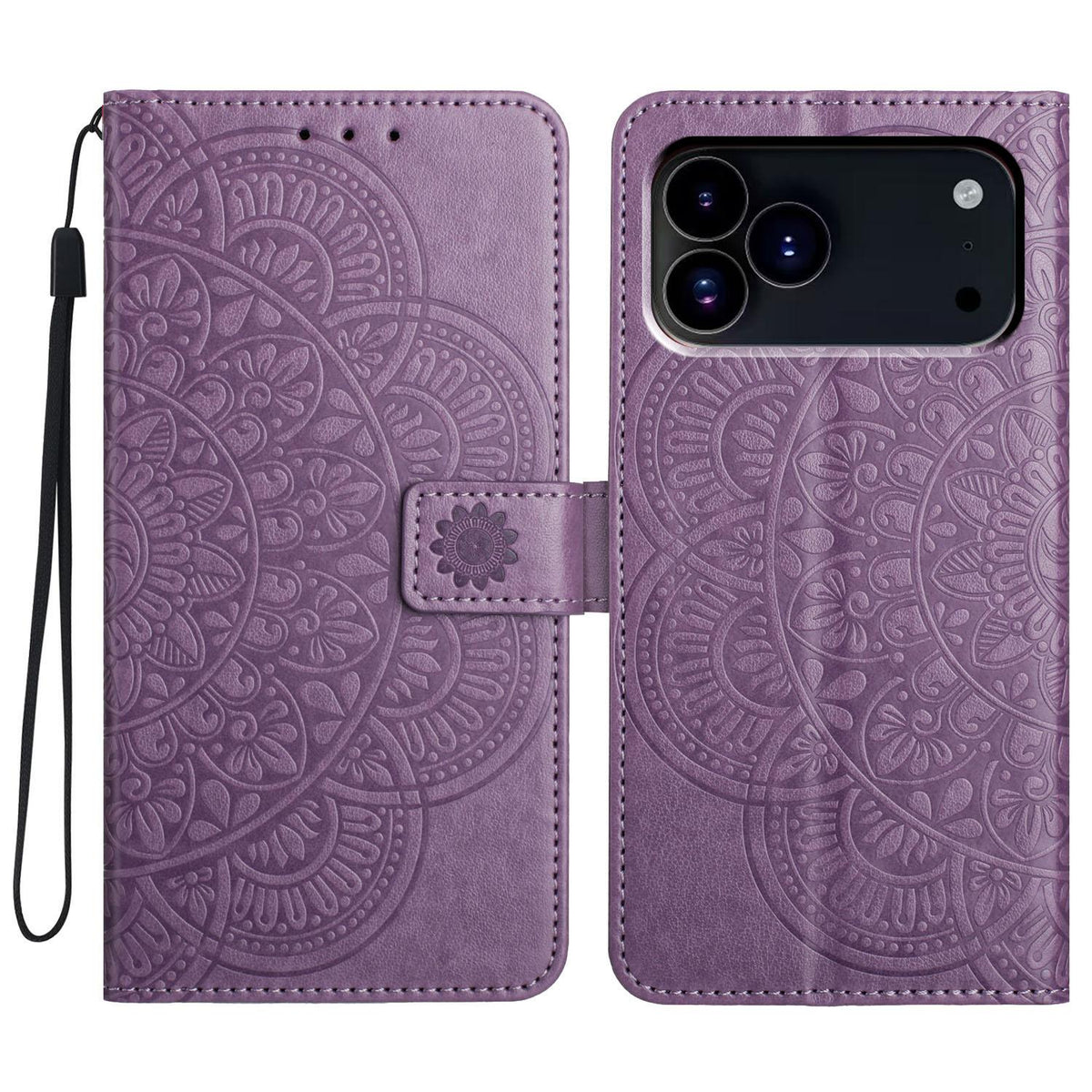 Compatible with iPhone 18 Pro Max Flower Embossed Leather Phone Case - Purple