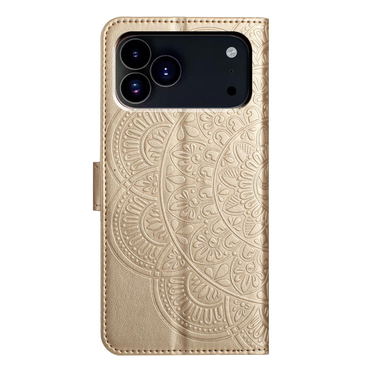 Compatible with iPhone 18 Pro Max Flower Embossed Leather Phone Case - Gold