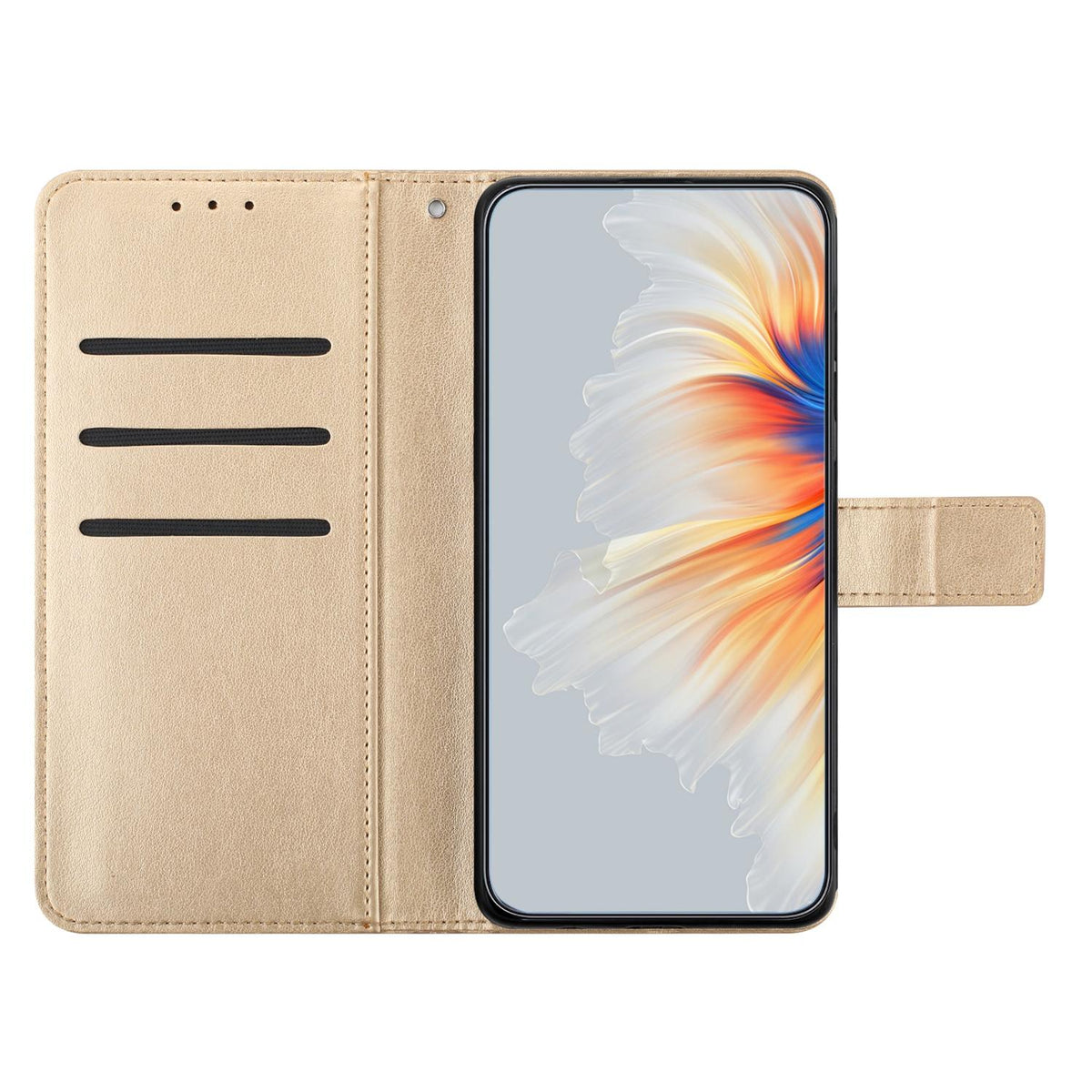 Compatible with iPhone 18 Pro Max Flower Embossed Leather Phone Case - Gold