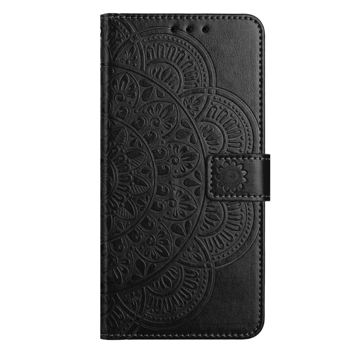Compatible with iPhone 18 Pro Max Flower Embossed Leather Phone Case - Black
