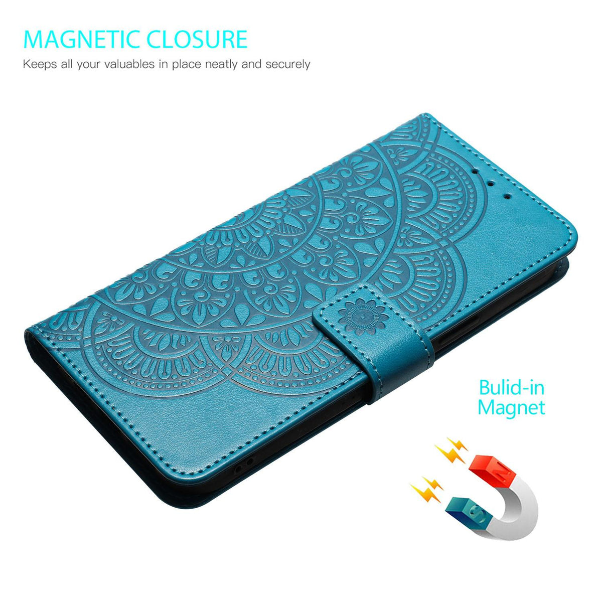 Compatible with iPhone 18 Pro Flower Embossed Leather Phone Case - Blue