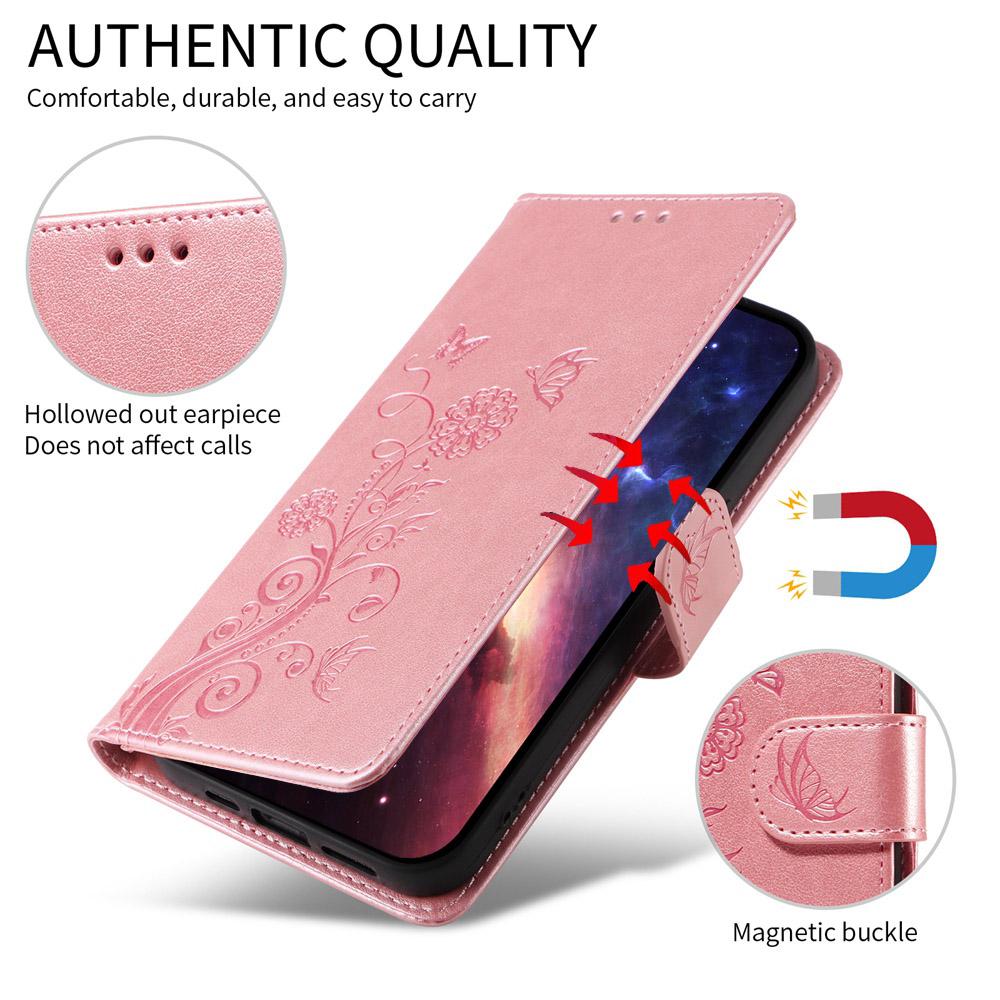 For vivo V50 Embossed Butterfly Flowers Leather Phone Case(Rose Gold)
