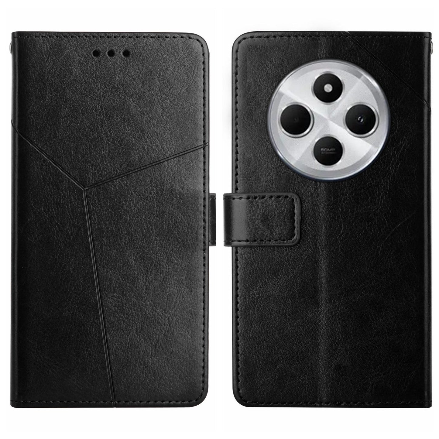 For Redmi 14C 4G Y-shaped Pattern Flip Leather Phone Case(Black)