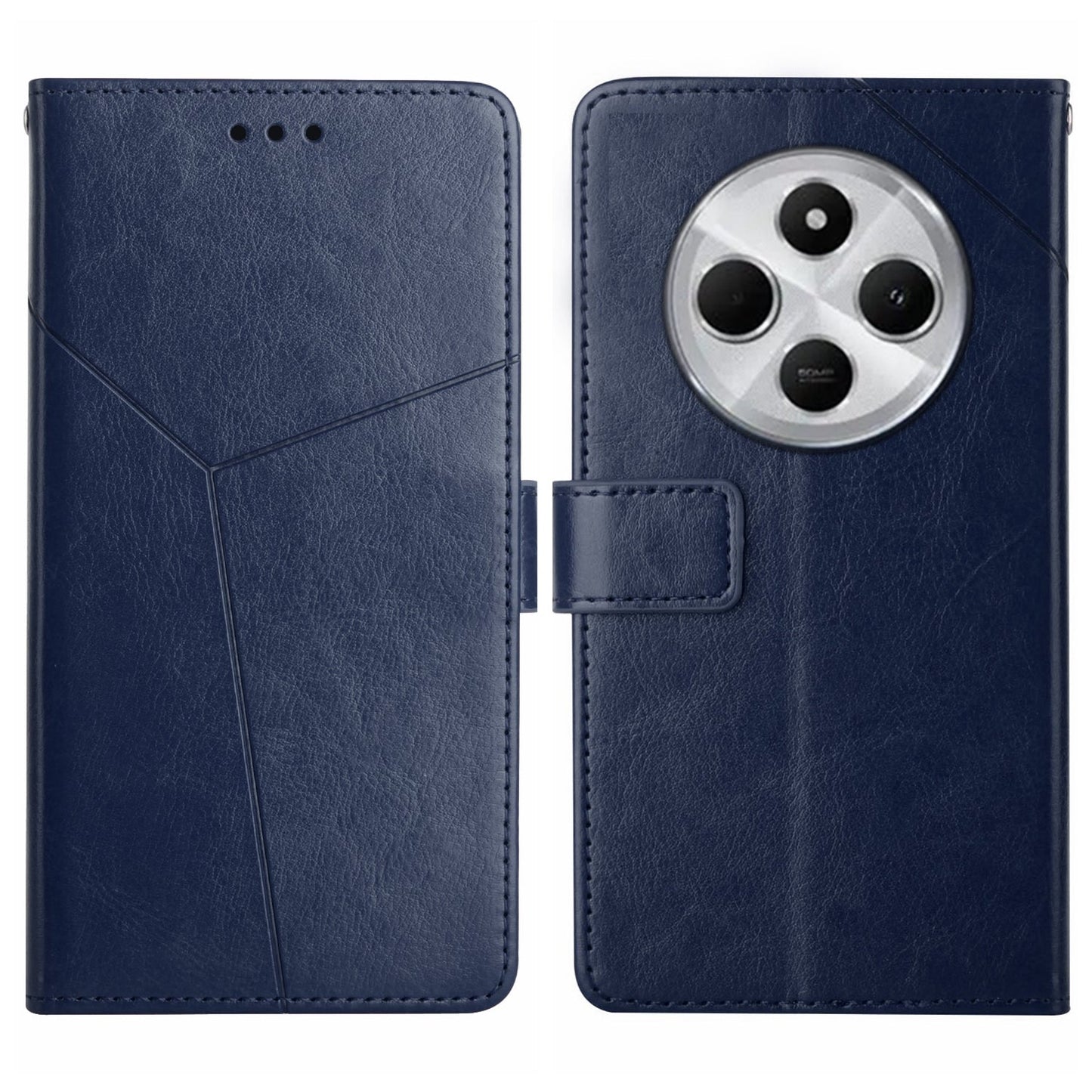 For Redmi 14C 4G Y-shaped Pattern Flip Leather Phone Case(Blue)