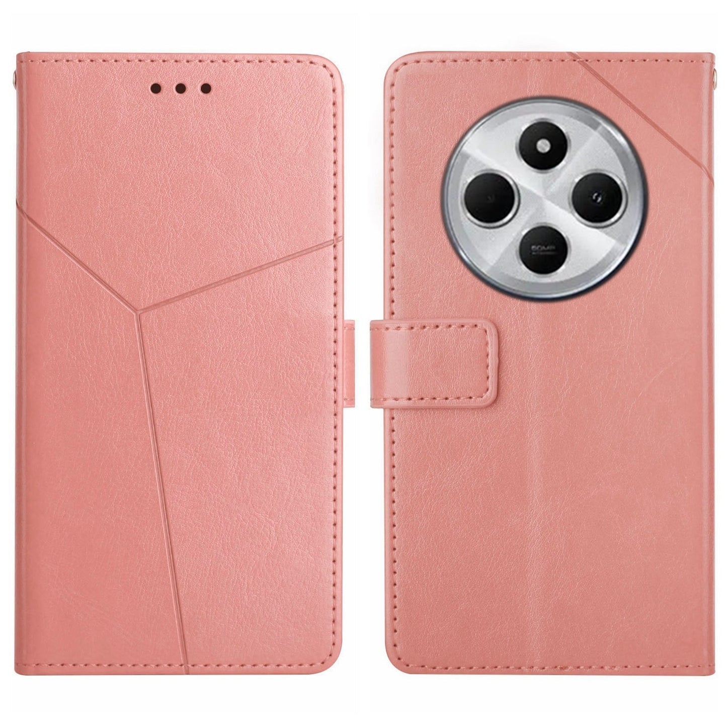 For Redmi 14C 4G Y-shaped Pattern Flip Leather Phone Case(Pink)