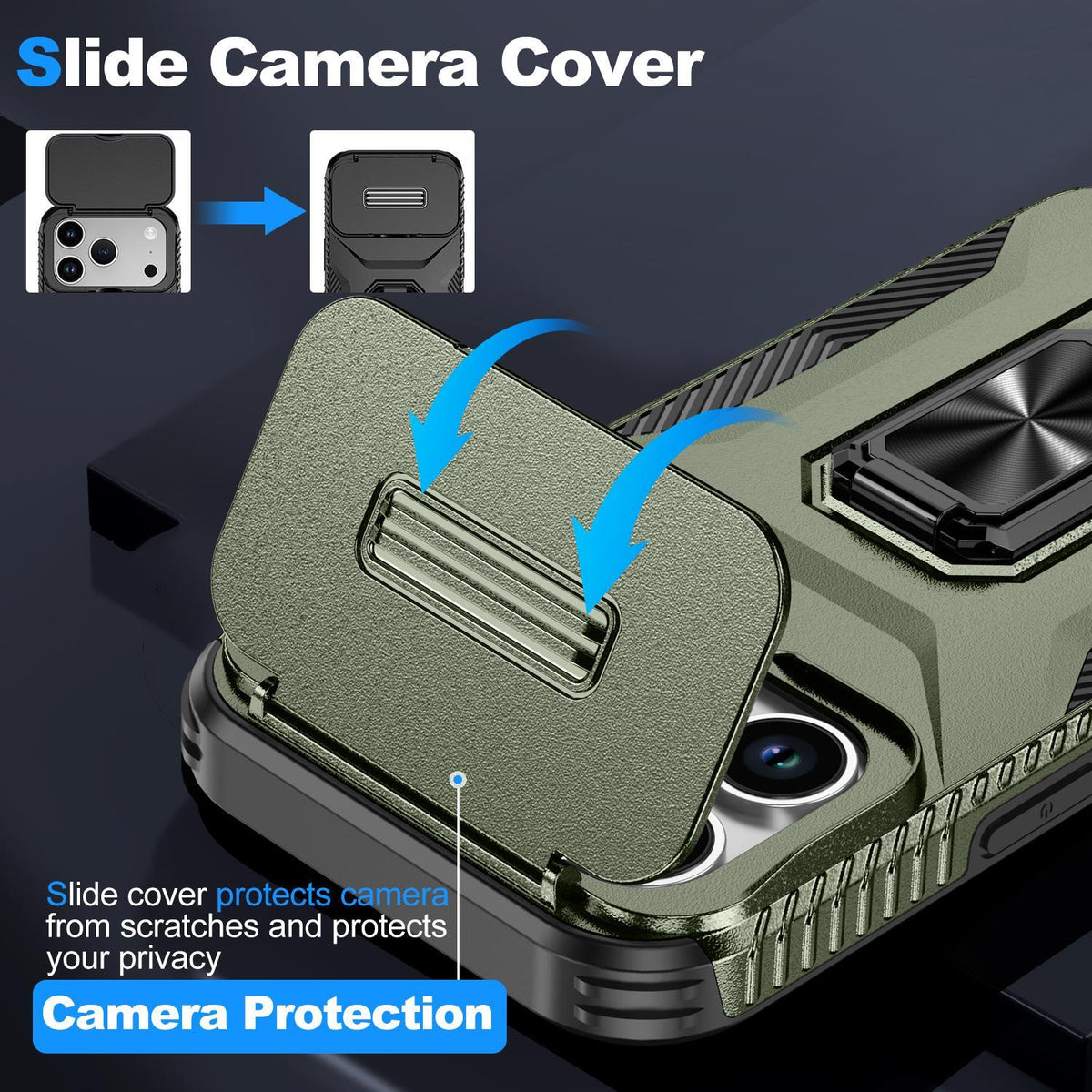 Compatible with iPhone 18 Pro Max Sliding Camshield Holder Phone Case - Alpine Green