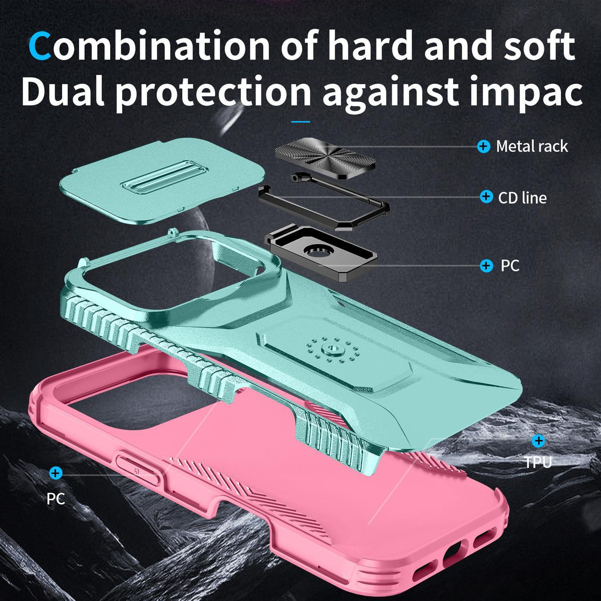 Compatible with iPhone 18 Pro Max Sliding Camshield Holder Phone Case - Pink + Grey Green