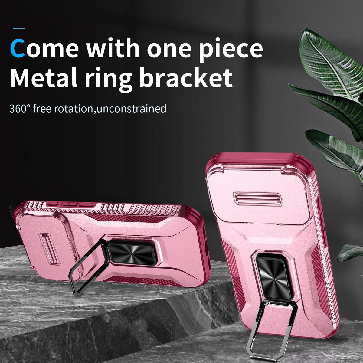 Compatible with iPhone 18 Pro Max Sliding Camshield Holder Phone Case - Pink + Rose Red
