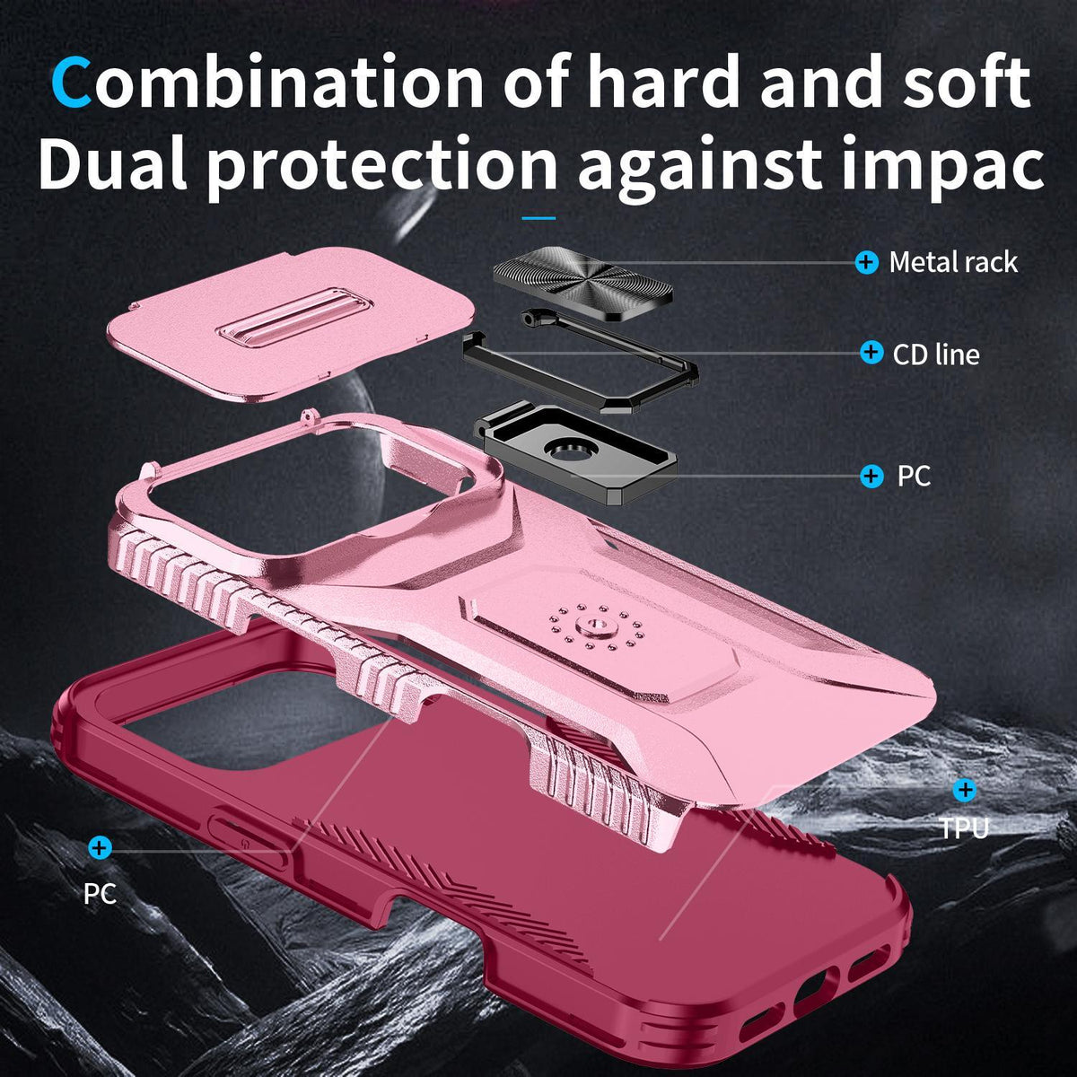 Compatible with iPhone 18 Pro Max Sliding Camshield Holder Phone Case - Pink + Rose Red