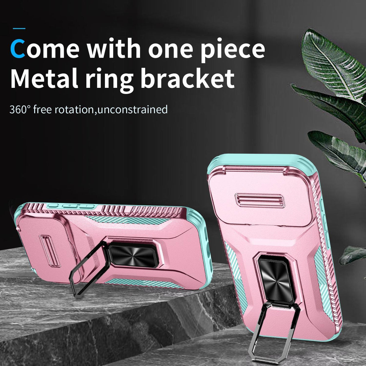 Compatible with iPhone 18 Pro Max Sliding Camshield Holder Phone Case - Grey Green + Pink