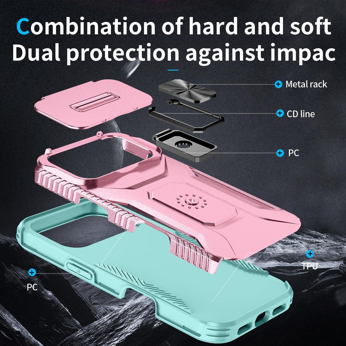 Compatible with iPhone 18 Pro Max Sliding Camshield Holder Phone Case - Grey Green + Pink