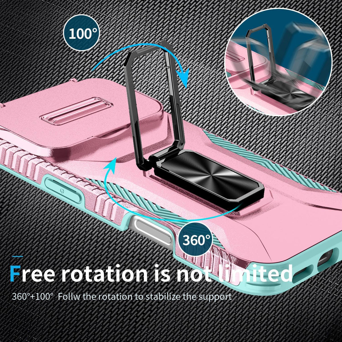 Compatible with iPhone 18 Pro Max Sliding Camshield Holder Phone Case - Grey Green + Pink