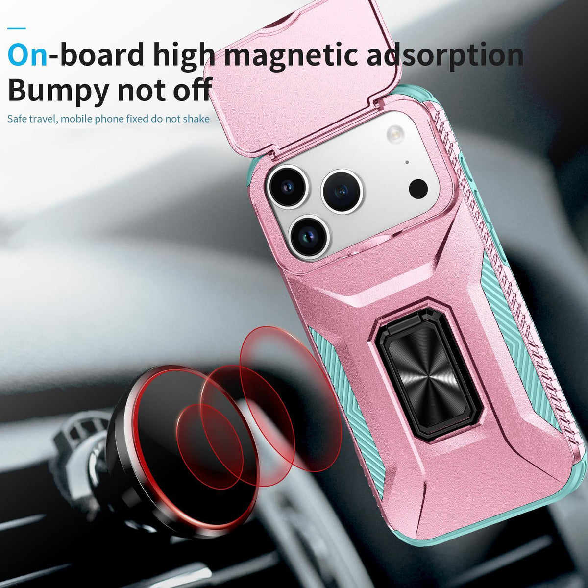 Compatible with iPhone 18 Pro Max Sliding Camshield Holder Phone Case - Grey Green + Pink