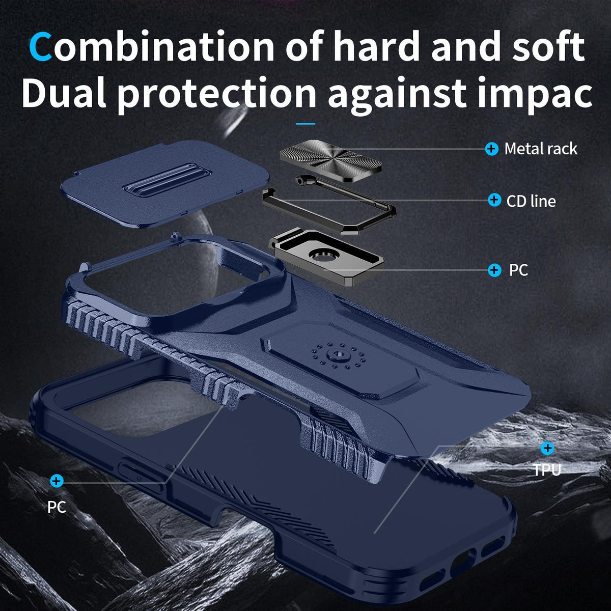 Compatible with iPhone 18 Pro Max Sliding Camshield Holder Phone Case - Blue