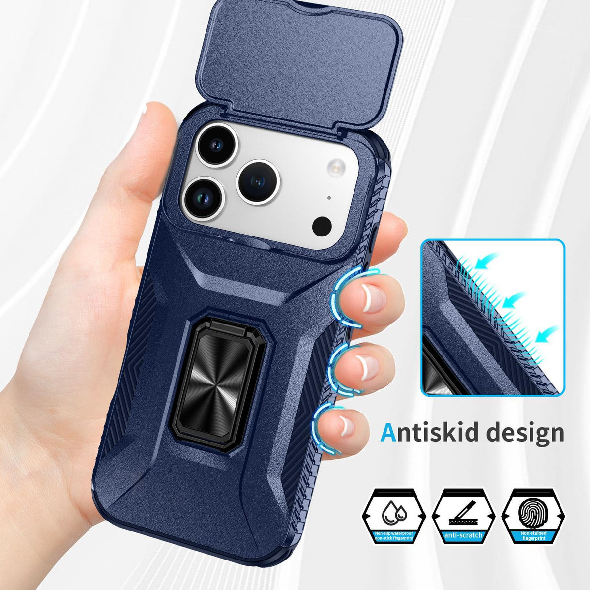 Compatible with iPhone 18 Pro Max Sliding Camshield Holder Phone Case - Blue