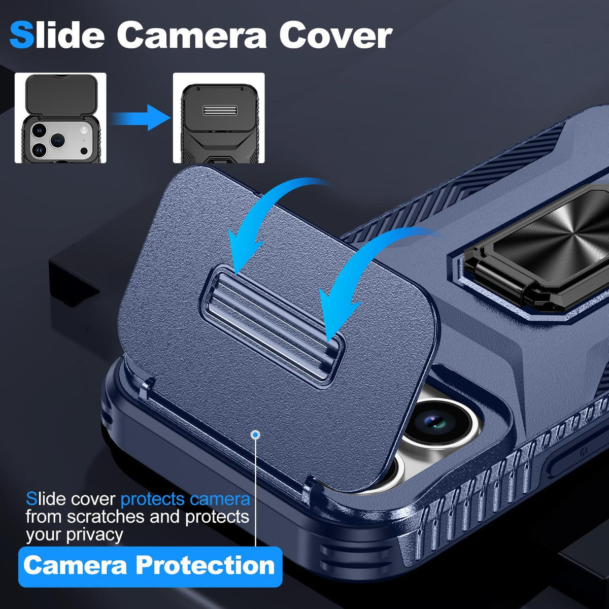 Compatible with iPhone 18 Pro Max Sliding Camshield Holder Phone Case - Blue