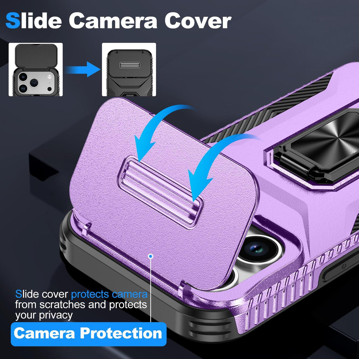 Compatible with iPhone 18 Pro Max Sliding Camshield Holder Phone Case - Purple