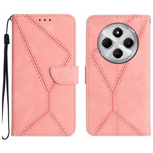 For Redmi 14C 4G Stitching Embossed Leather Phone Case(Pink)