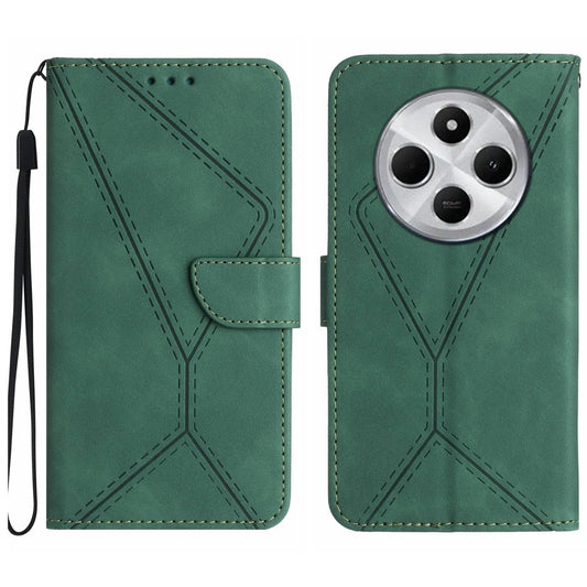 For Redmi 14C 4G Stitching Embossed Leather Phone Case(Green)