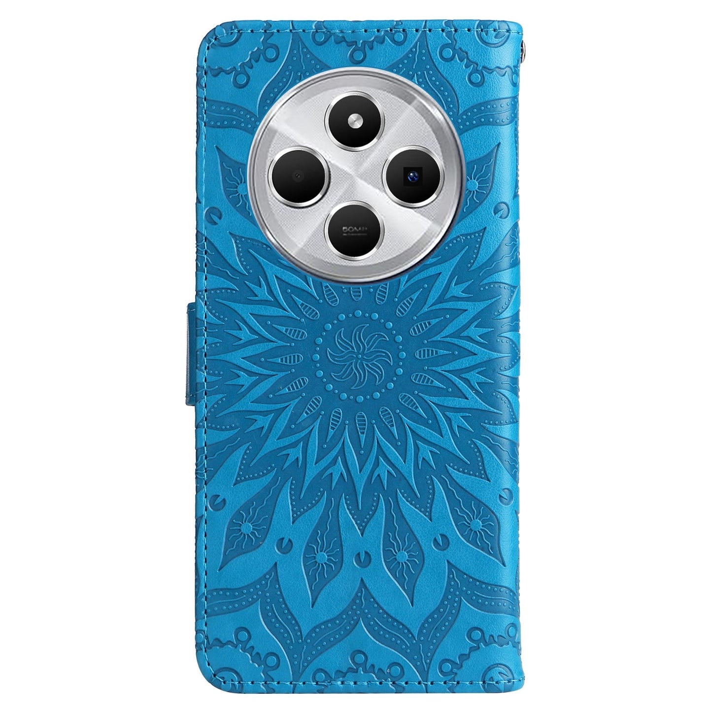 For Redmi 14C 4G Embossed Sunflower Pattern Flip Leather Phone Case(Blue)