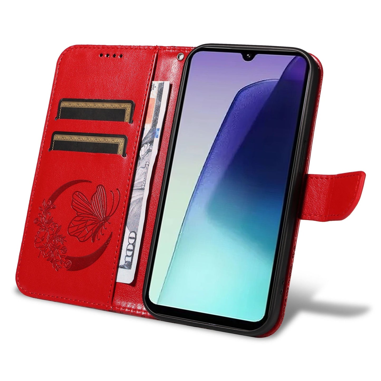 For Redmi 14C 4G Swallowtail Butterfly Embossed Leather Phone Case(Red)