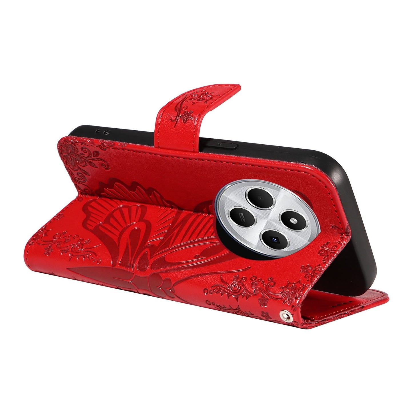 For Redmi 14C 4G Swallowtail Butterfly Embossed Leather Phone Case(Red)