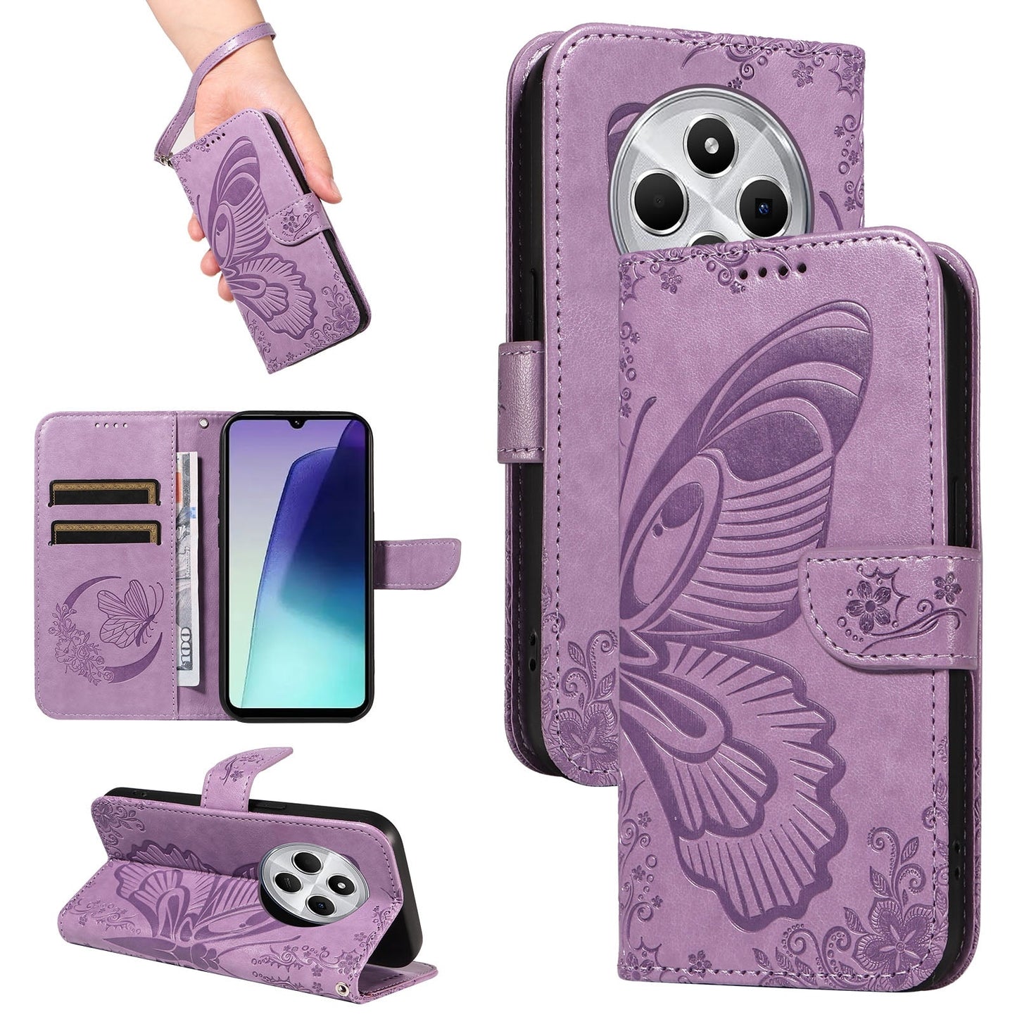 For Redmi 14C 4G Swallowtail Butterfly Embossed Leather Phone Case(Purple)