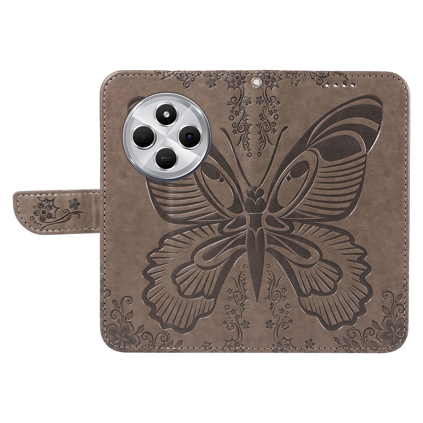 For Redmi 14C 4G Swallowtail Butterfly Embossed Leather Phone Case(Grey)