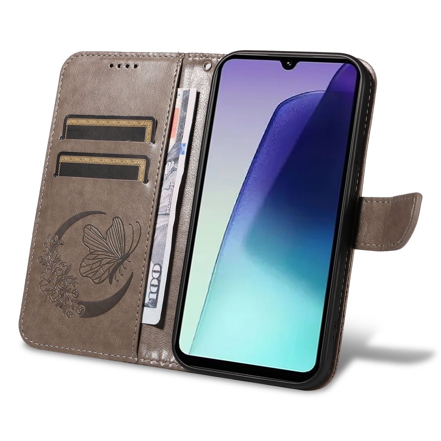 For Redmi 14C 4G Swallowtail Butterfly Embossed Leather Phone Case(Grey)