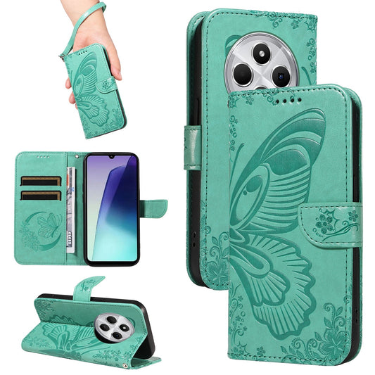 For Redmi 14C 4G Swallowtail Butterfly Embossed Leather Phone Case(Green)