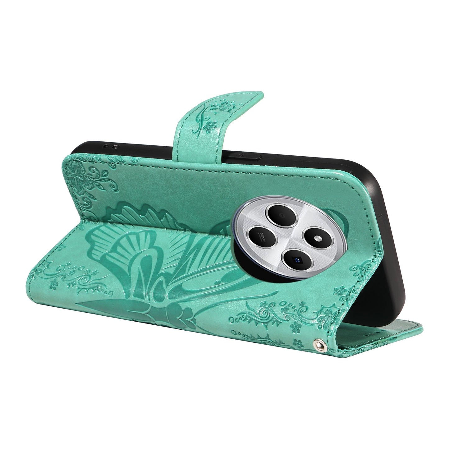 For Redmi 14C 4G Swallowtail Butterfly Embossed Leather Phone Case(Green)