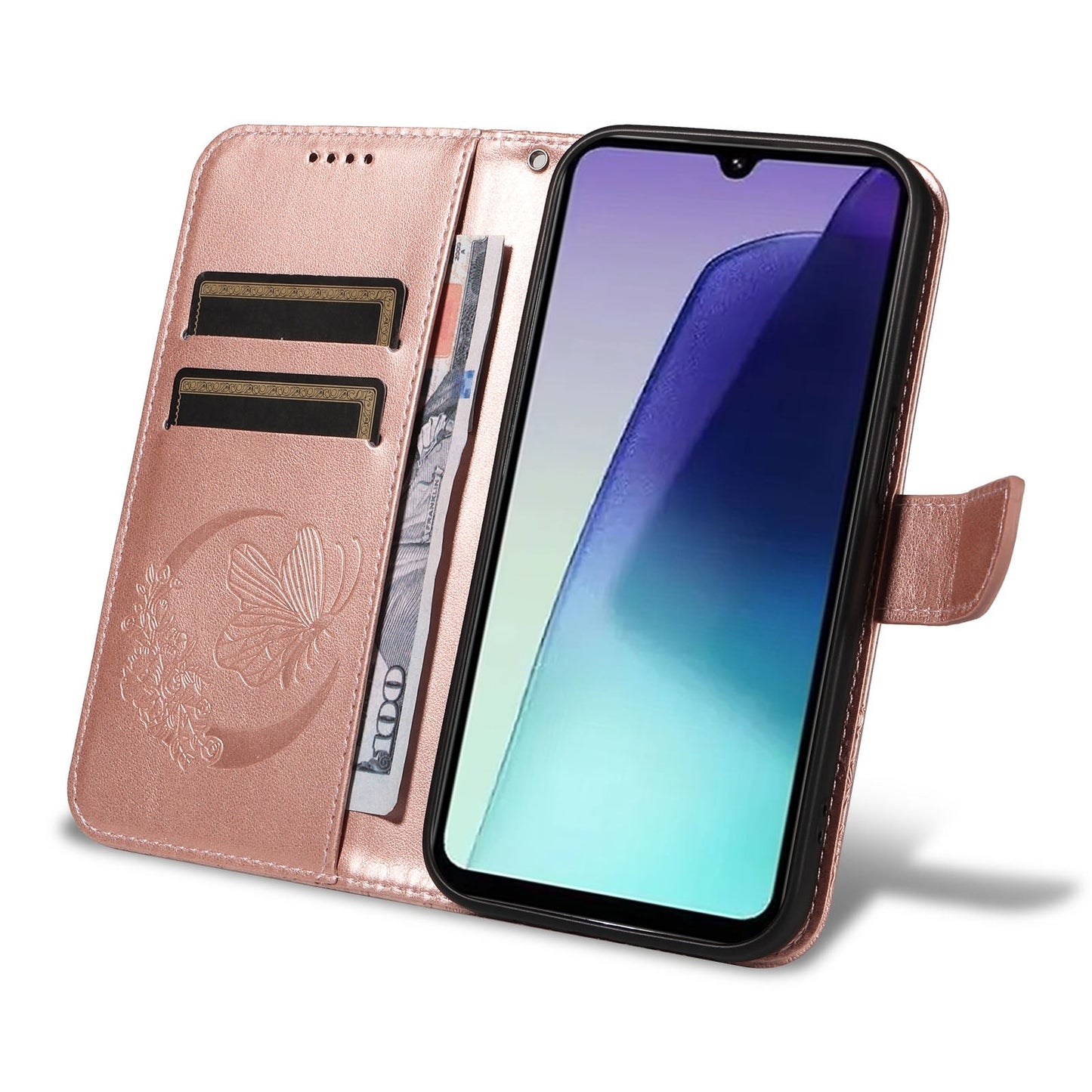 For Redmi 14C 4G Swallowtail Butterfly Embossed Leather Phone Case(Rose Gold)