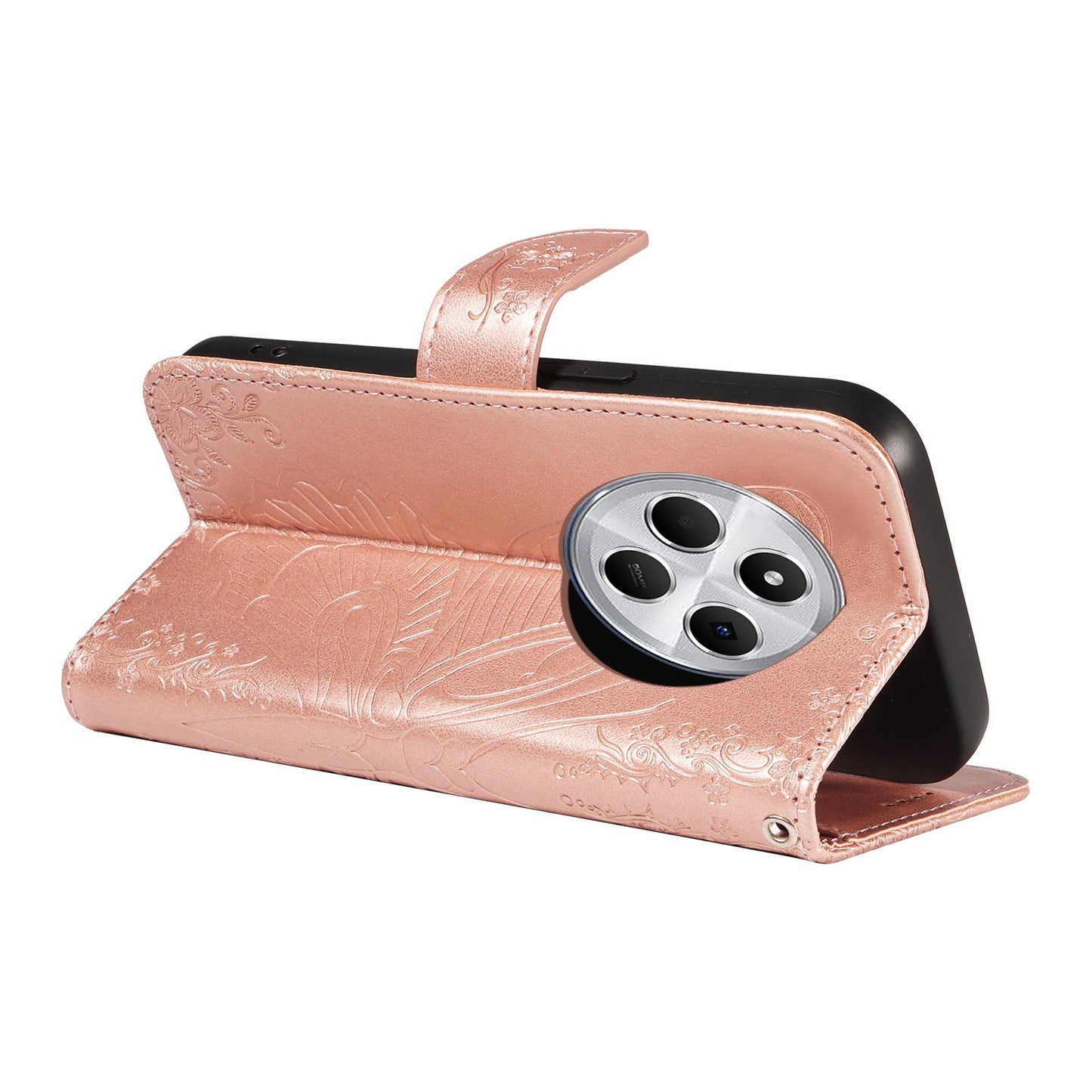 For Redmi 14C 4G Swallowtail Butterfly Embossed Leather Phone Case(Rose Gold)