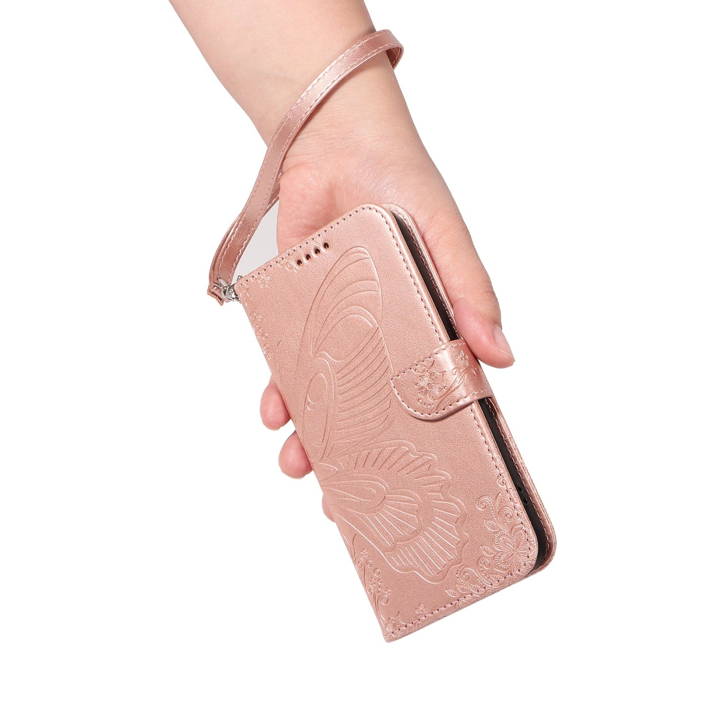 For Redmi 14C 4G Swallowtail Butterfly Embossed Leather Phone Case(Rose Gold)