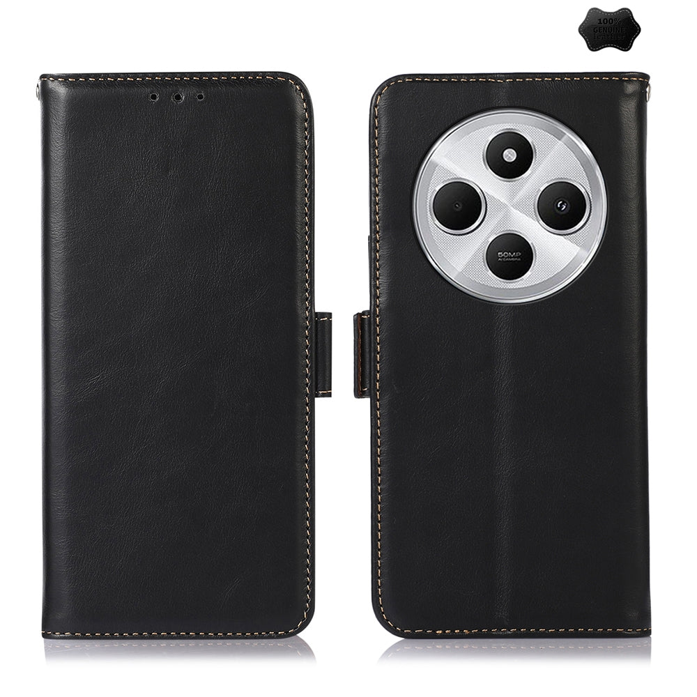 For Redmi 14C 4G Magnetic Crazy Horse Texture Genuine Leather RFID Phone Case(Black)