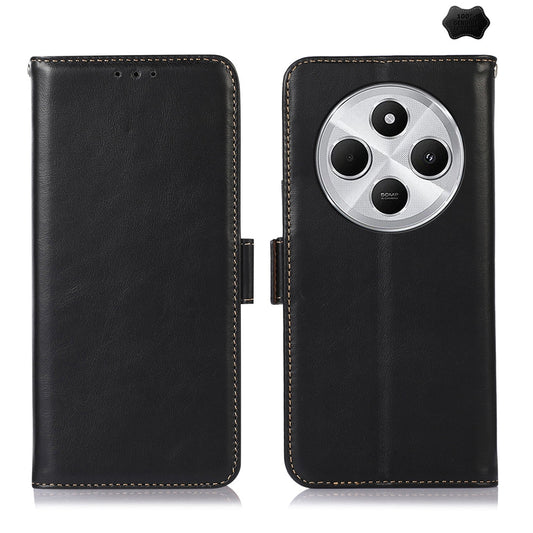 For Redmi 14C 4G Magnetic Crazy Horse Texture Genuine Leather RFID Phone Case(Black)