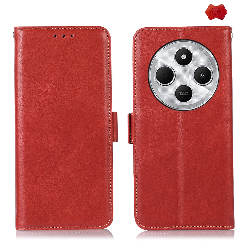 For Redmi 14C 4G Magnetic Crazy Horse Texture Genuine Leather RFID Phone Case(Red)