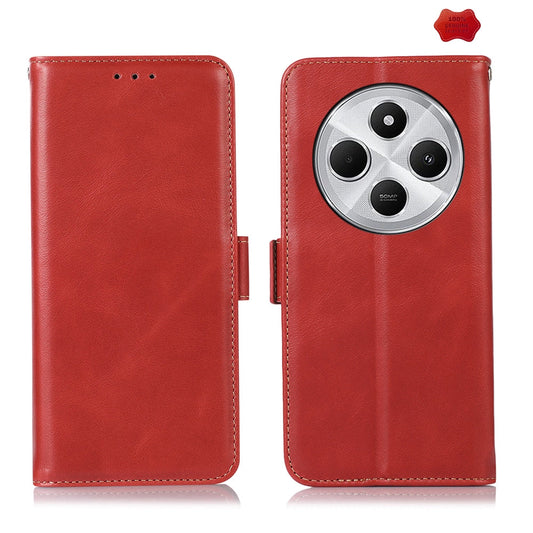 For Redmi 14C 4G Magnetic Crazy Horse Texture Genuine Leather RFID Phone Case(Red)