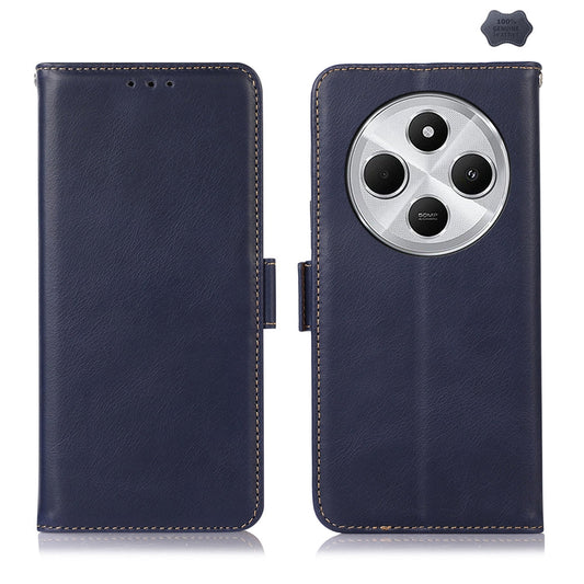 For Redmi 14C 4G Magnetic Crazy Horse Texture Genuine Leather RFID Phone Case(Blue)