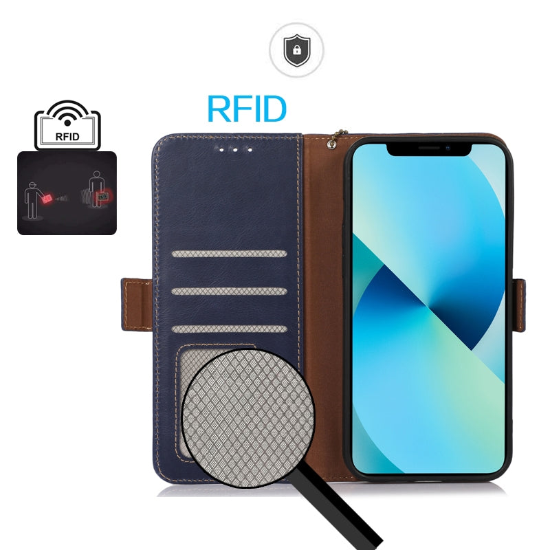 For Redmi 14C 4G Magnetic Crazy Horse Texture Genuine Leather RFID Phone Case(Blue)
