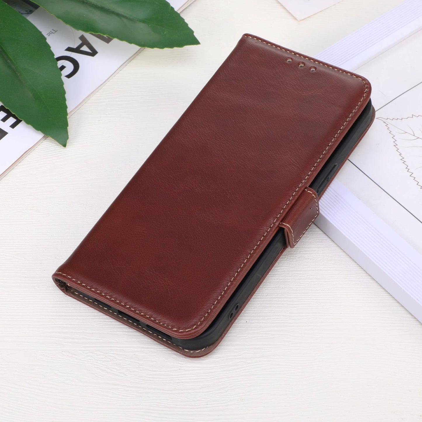 For Redmi 14C 4G Magnetic Crazy Horse Texture Genuine Leather RFID Phone Case(Brown)