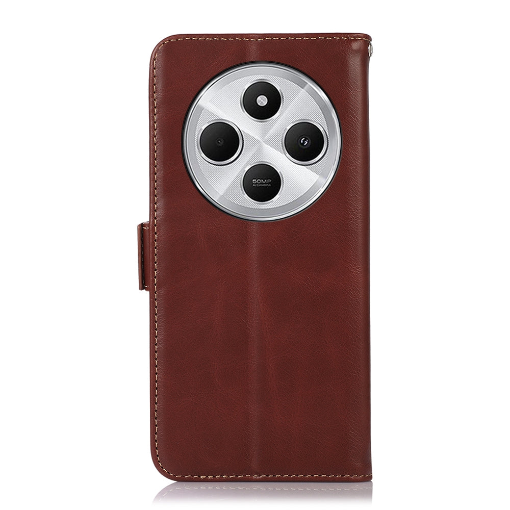 For Redmi 14C 4G Magnetic Crazy Horse Texture Genuine Leather RFID Phone Case(Brown)
