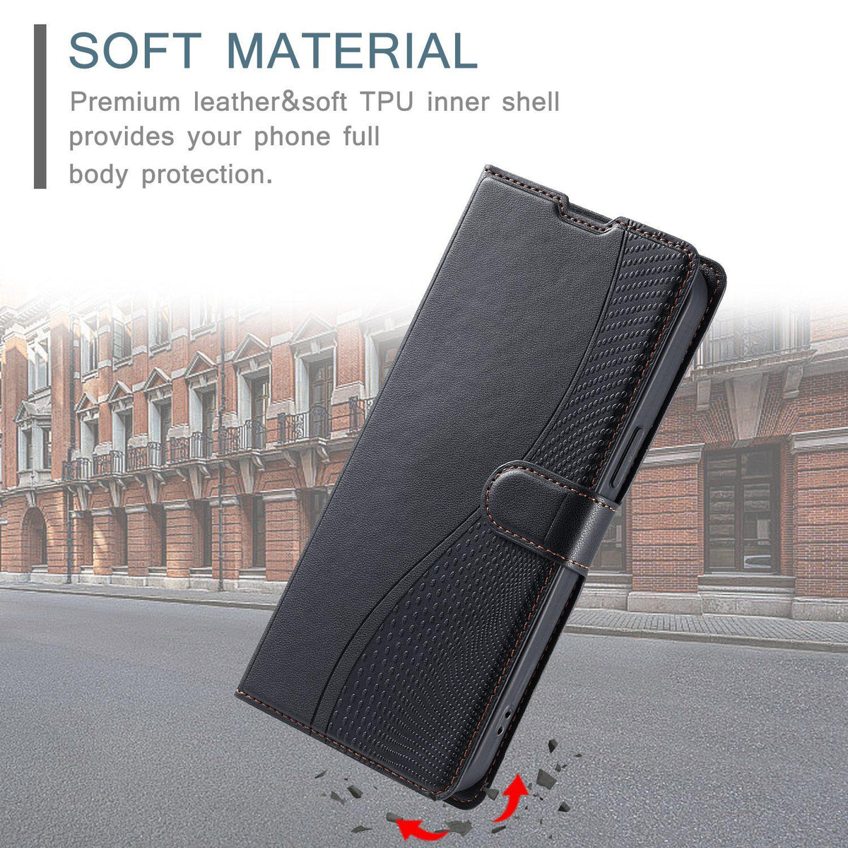 Compatible with iPhone 18 Pro Voltage Ultra-thin Dot Leather Phone Case - Black