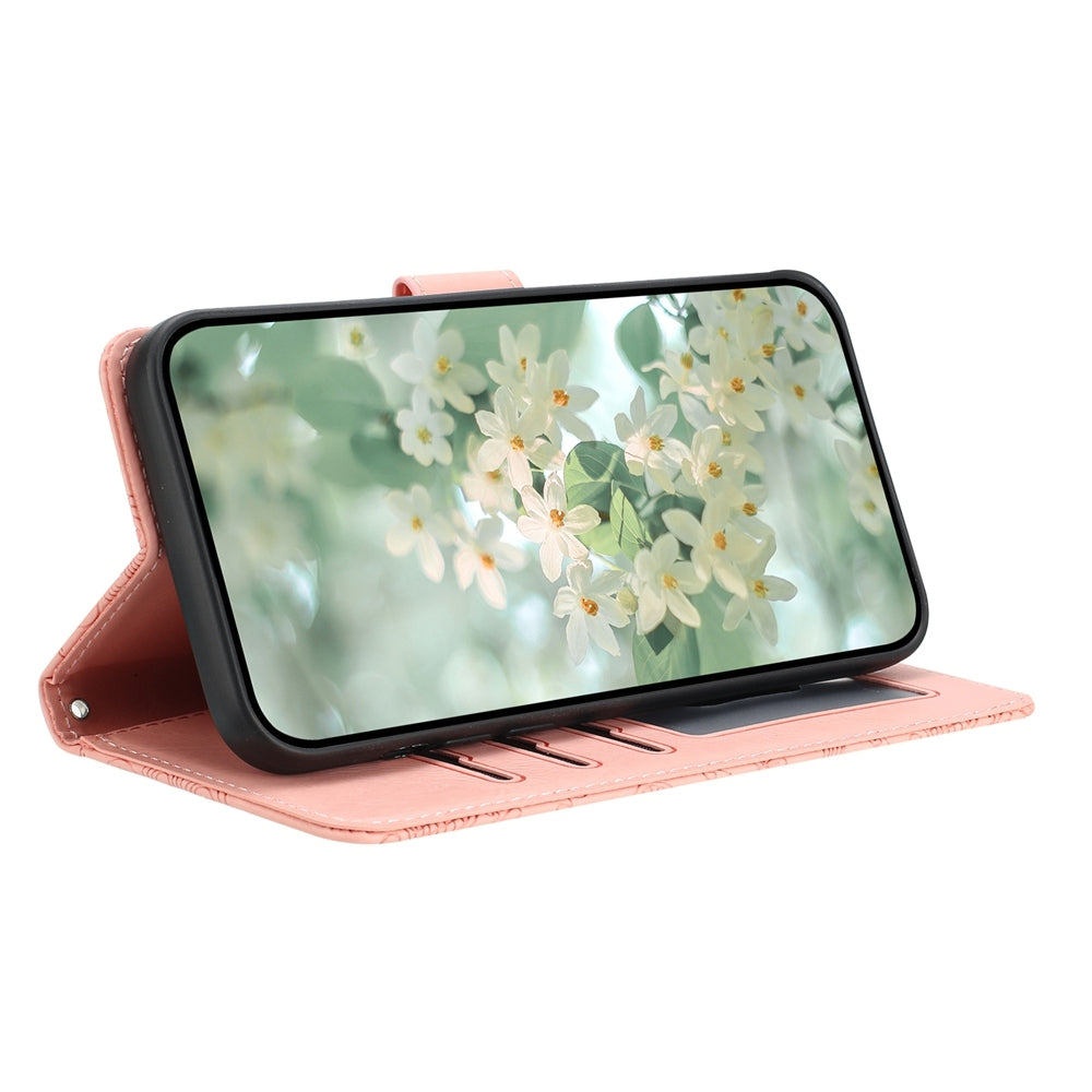 For iPhone 16e Floral Embossed Pattern Leather Phone Case(Pink)