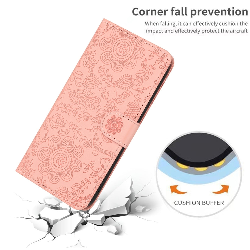 For iPhone 16e Floral Embossed Pattern Leather Phone Case(Pink)