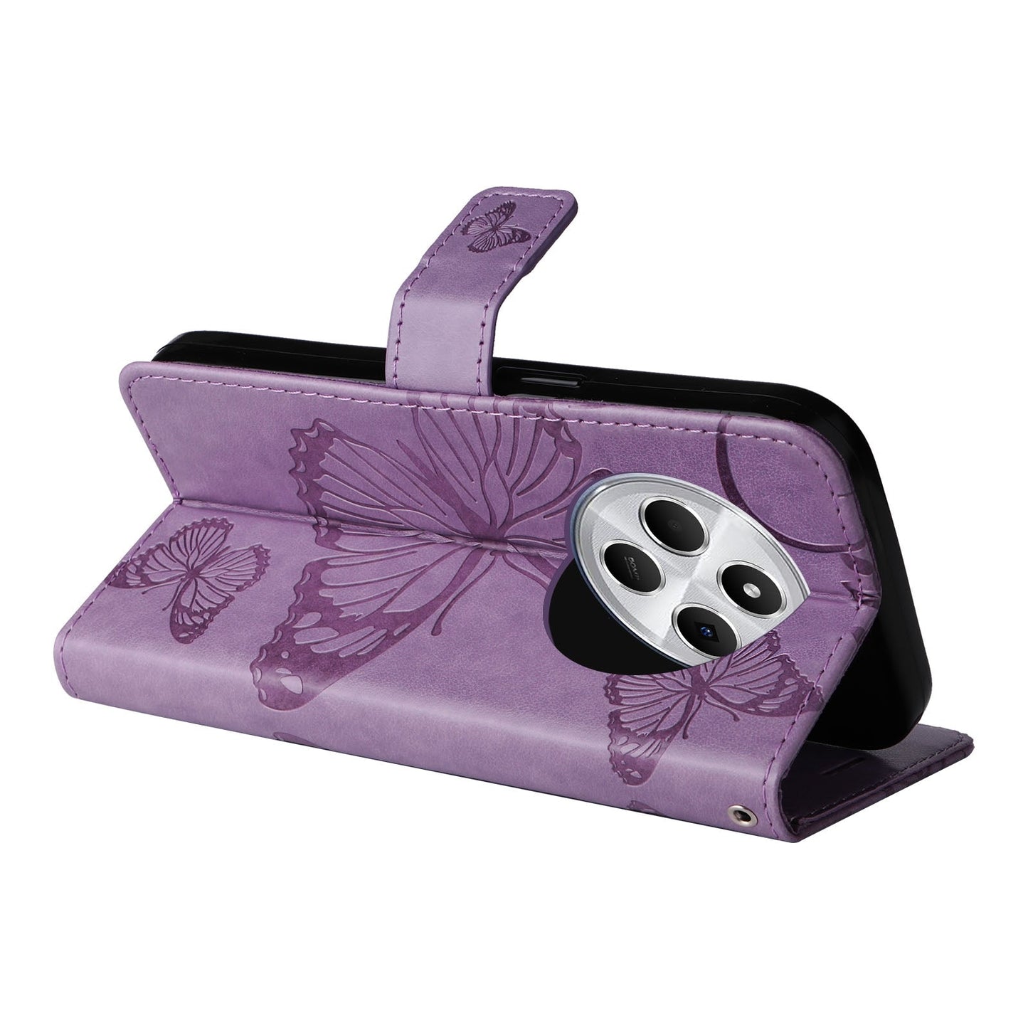 For Redmi 14C 4G Global 3D Butterfly Embossed Pattern Flip Leather Phone Case(Purple)