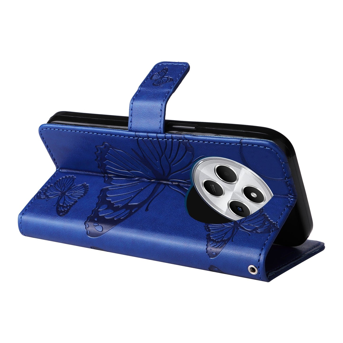 For Redmi 14C 4G Global 3D Butterfly Embossed Pattern Flip Leather Phone Case(Blue)